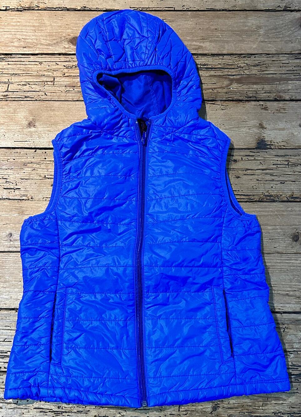 Michelle Womens Size L Blue Hooded Puffer Vest NWOT
